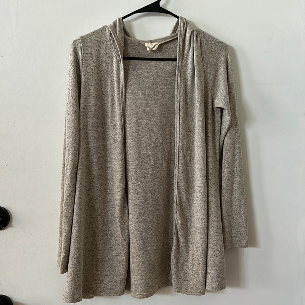 Open Front Hooded Cardigan - Oatmeal - Small-ish
